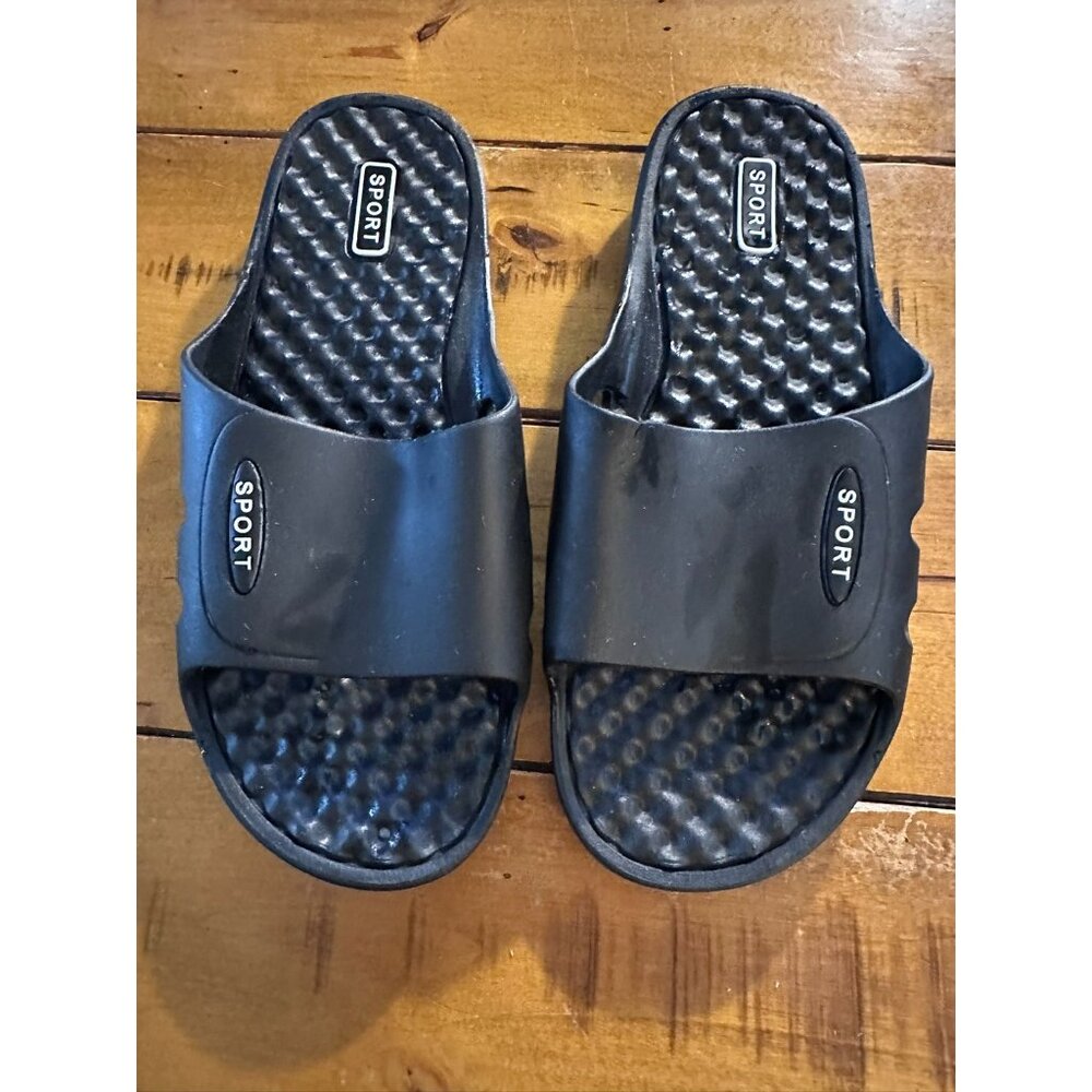 Black Sport Slide Sandals With Textured Sole For Comfort Lightweight & Durable U